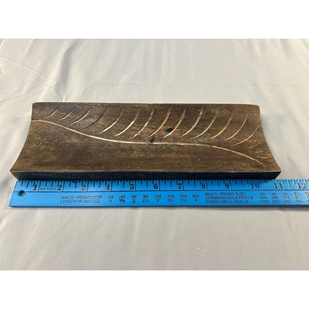 handmade carved wooden leaf tray‎ boho rustic incense holder india